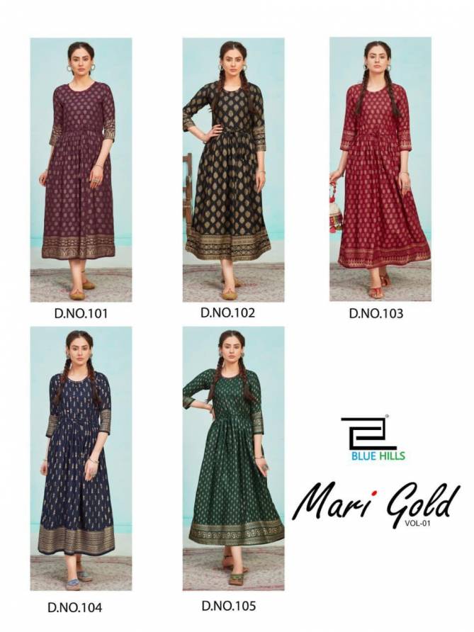 Blue Hills Mari Gold Flair Latest Fancy Designer Ethnic Wear Stylish Kurtis Collection
